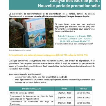 Analyse des eaux de puits: Nouvelle période promotionnelle