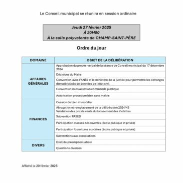 Réunion du Conseil Municipal du jeudi 27 février 2025